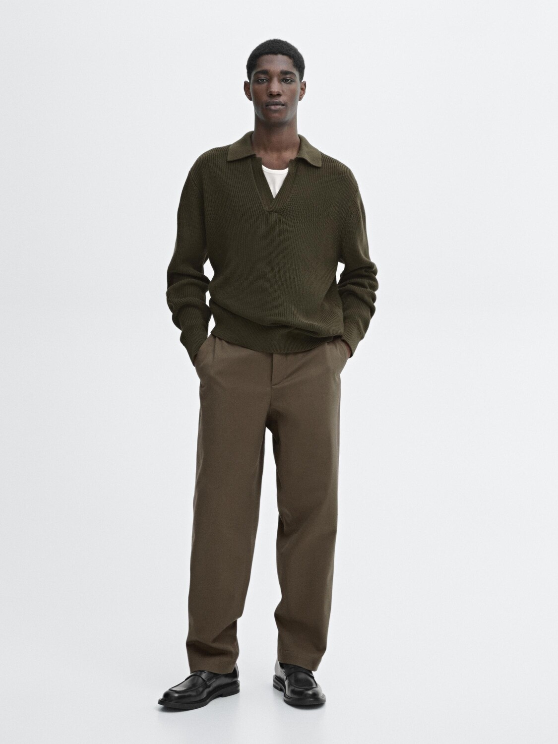 

Свитер из 100% хлопка в рубчик Massimo Dutti, хаки