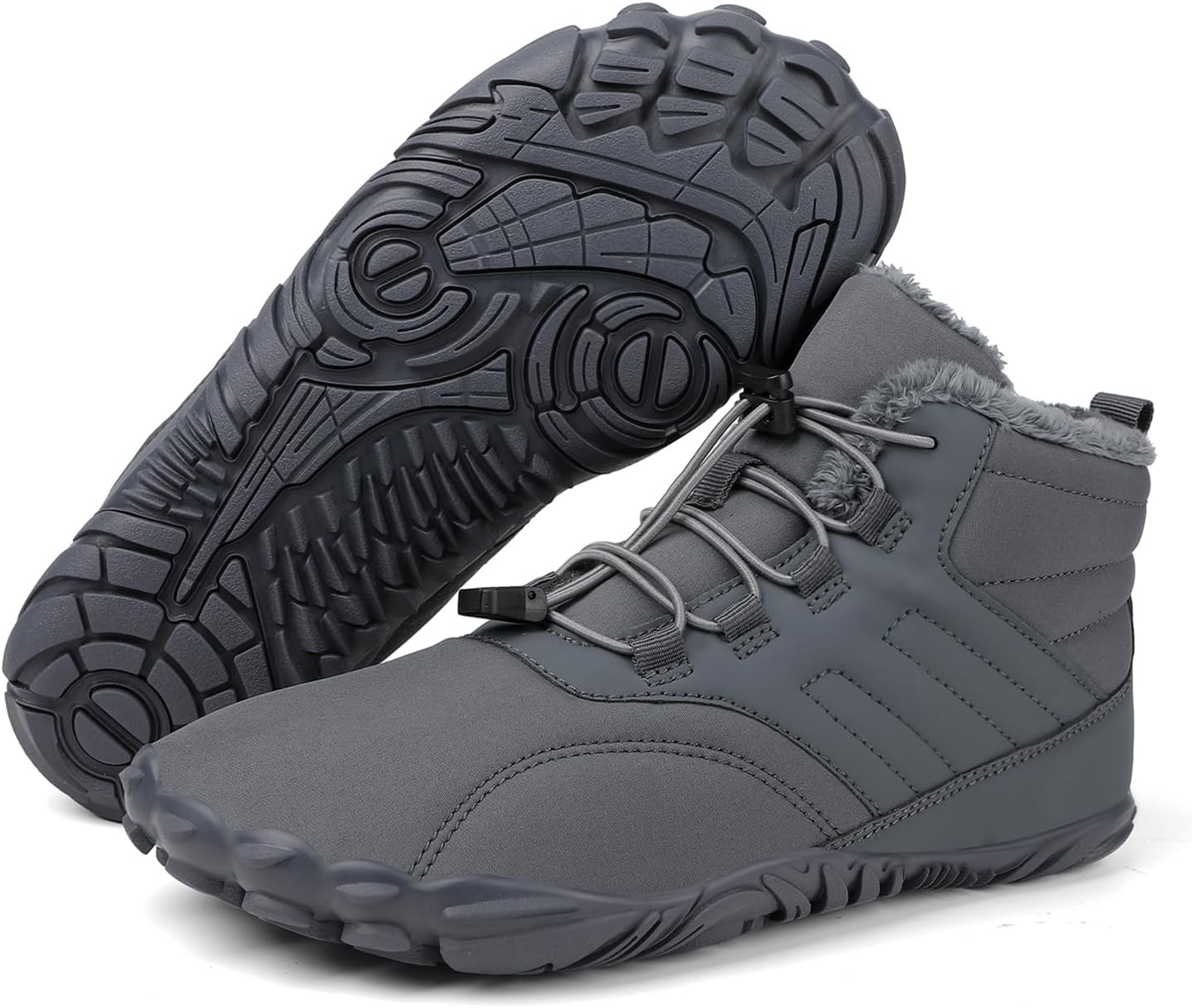 

Мужские босоножки Tongzone с широкой передней частью, с меховой подкладкой, минималистичные, с нулевым перепадом подошвы, зимние прогулочные ботинки, серый