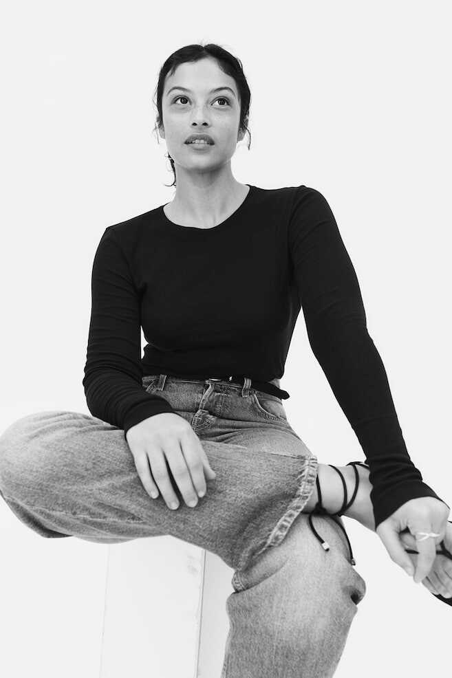 

Облегающая хлопковая рубашка H&M, черный