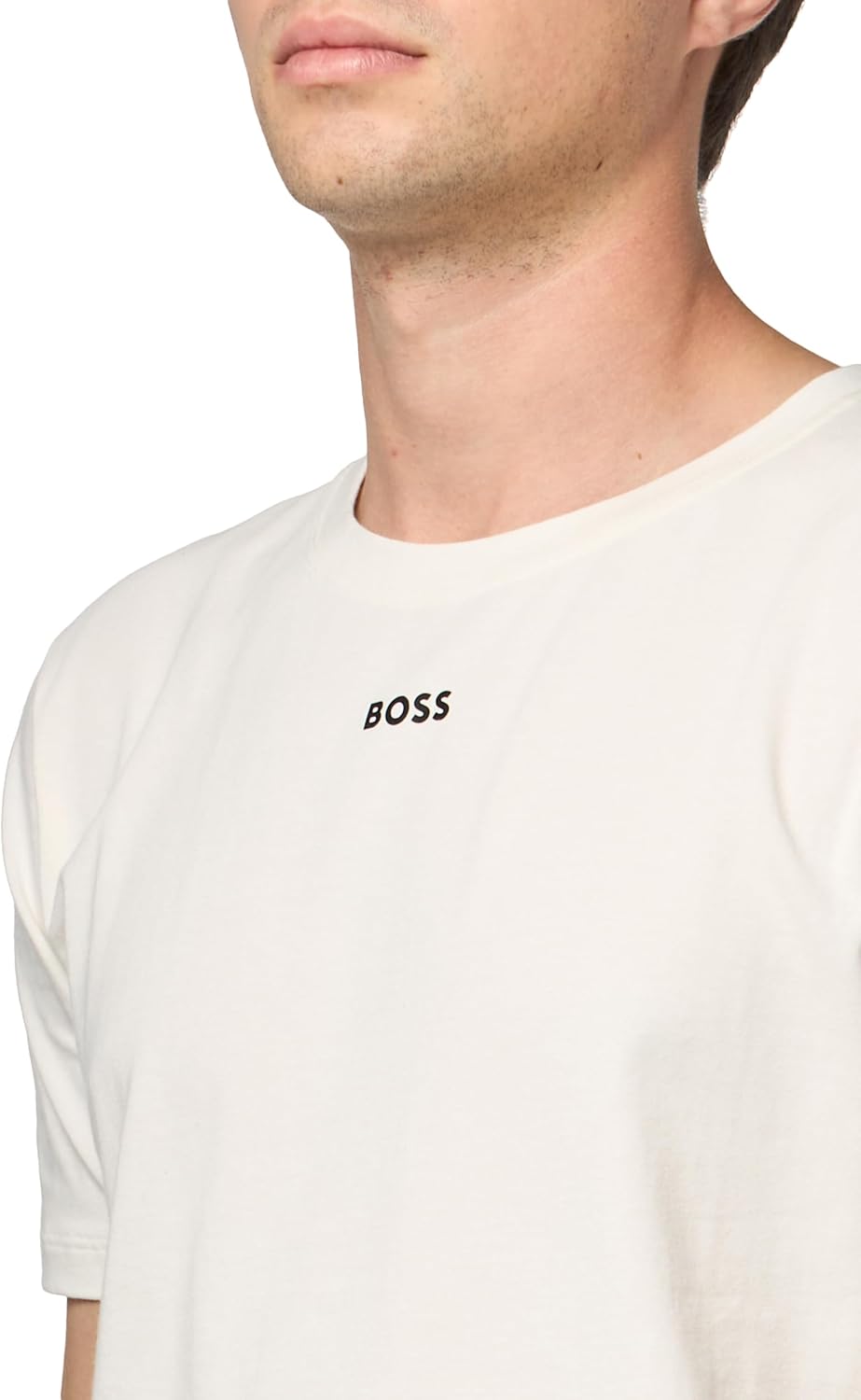 BOSS Мужская пижамная рубашка с коротким рукавом и круглым вырезом, Off-White — фото 3