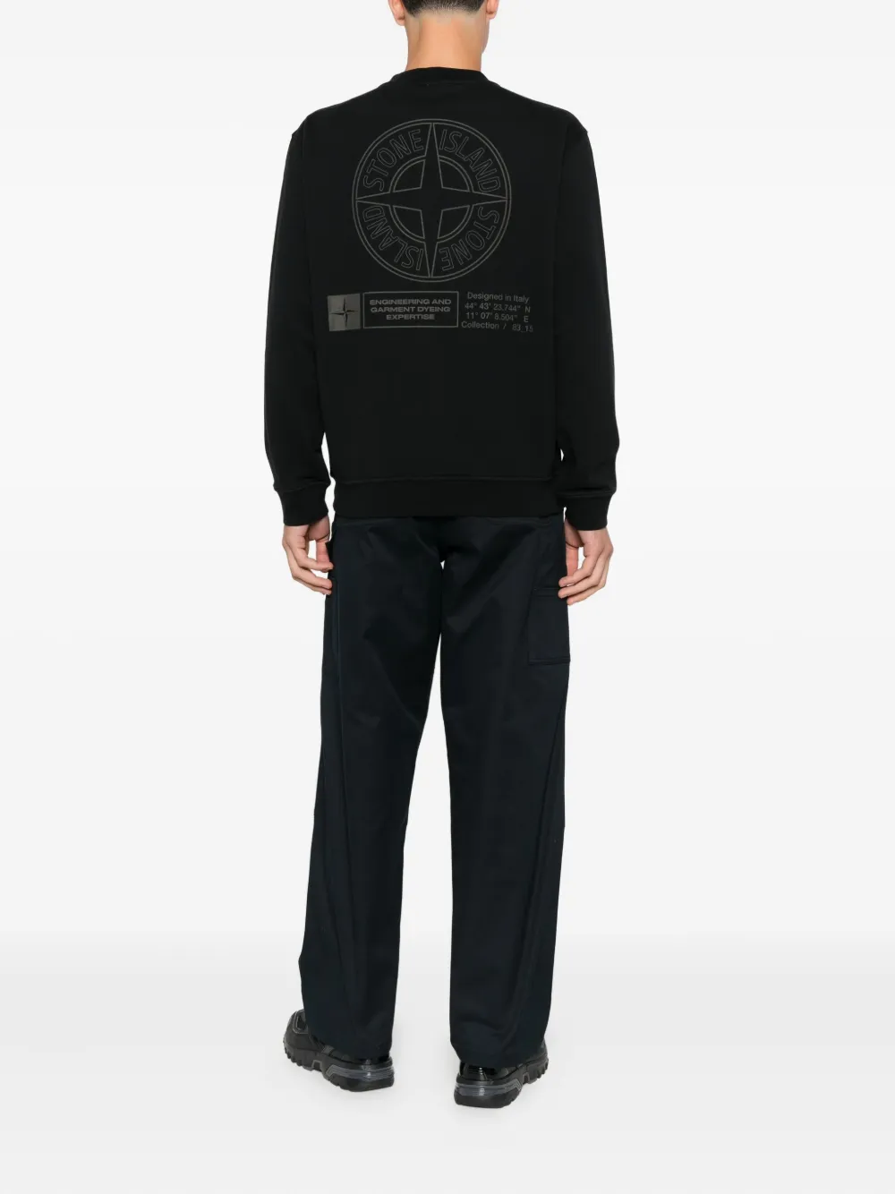 Хлопковая толстовка с вышитым логотипом Stone Island, черный — фото 2
