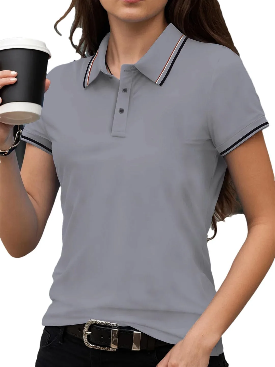 

Женская поло с розовым бантом и принтом вишен