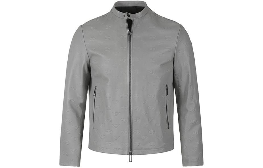 EMPORIO ARMANI Кожаная куртка SS24 мужская светло-серая