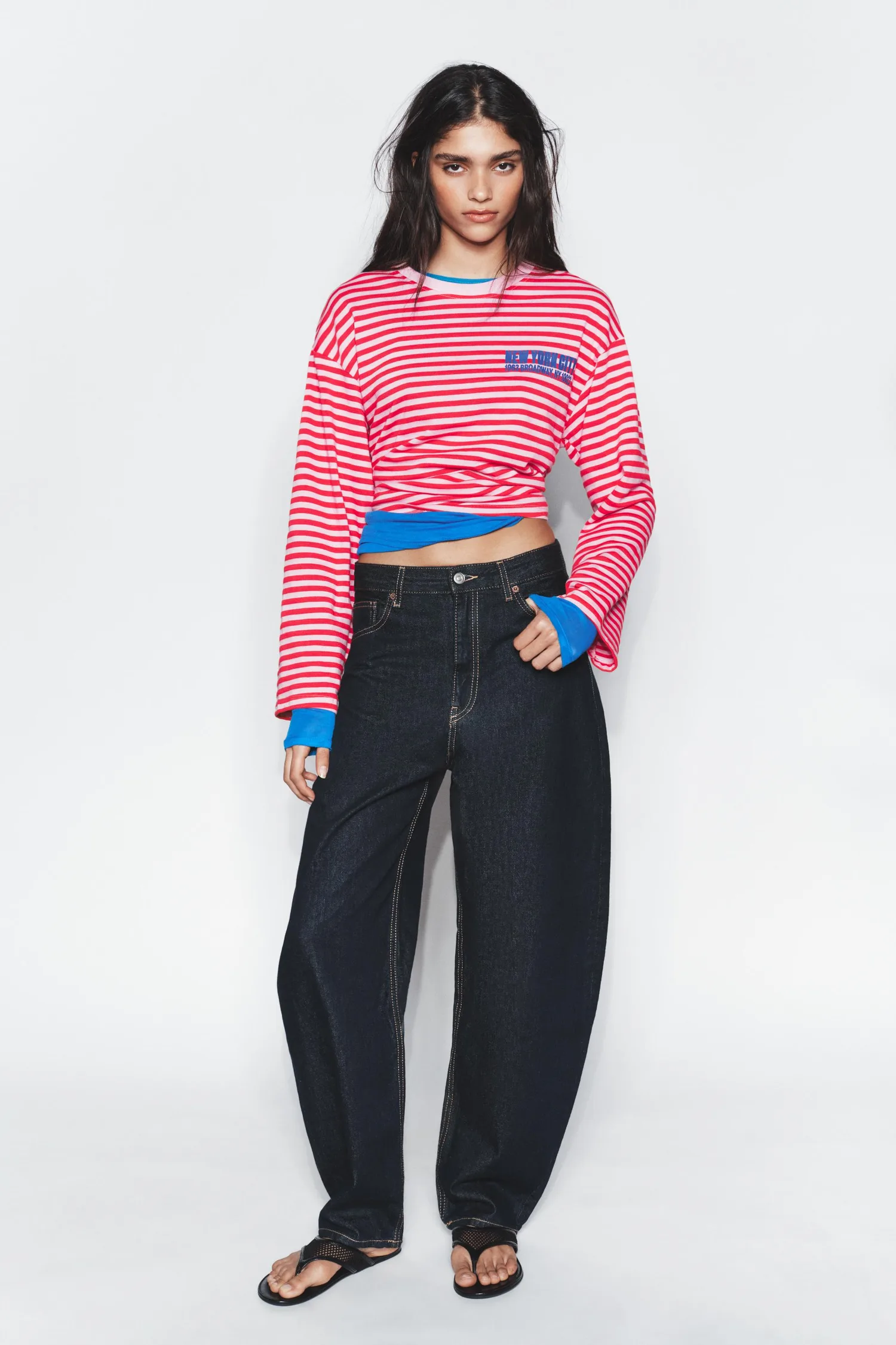 Полосатая футболка с надписью Zara, розовый