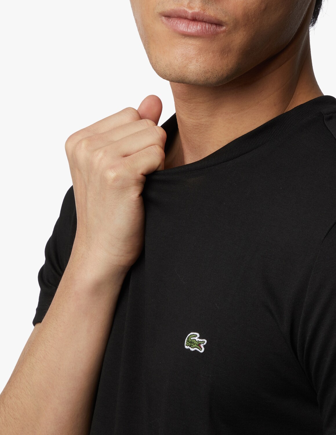 Футболка Lacoste Nero, Классический крой, Однотонная, Черная — фото 3
