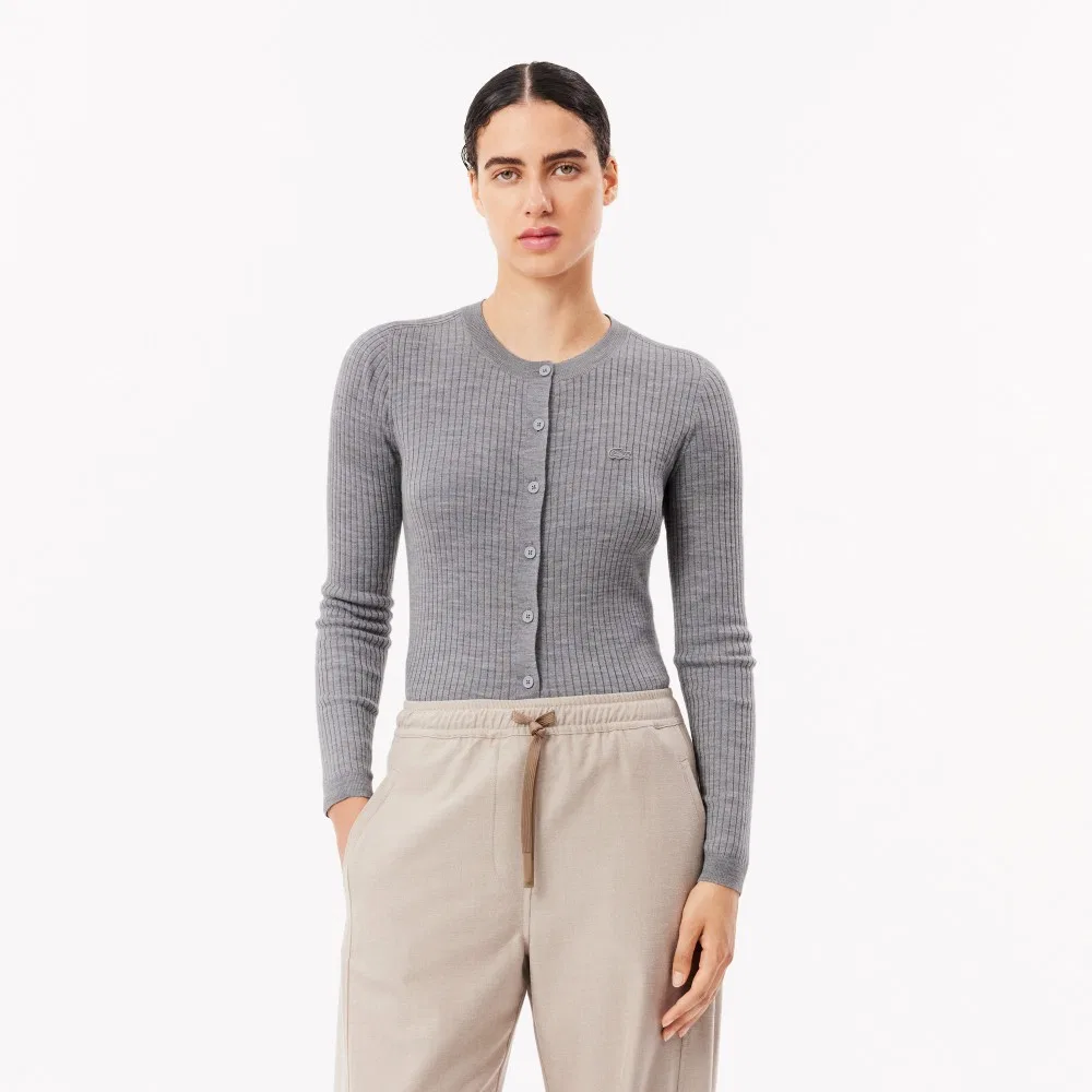 Кардиган Lacoste в рубчик, серый меланж