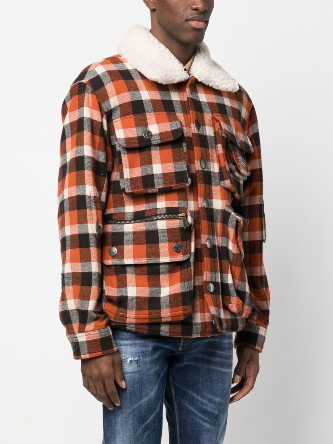 Dsquared2 check-print shearling jacket, коричневый — фото 3