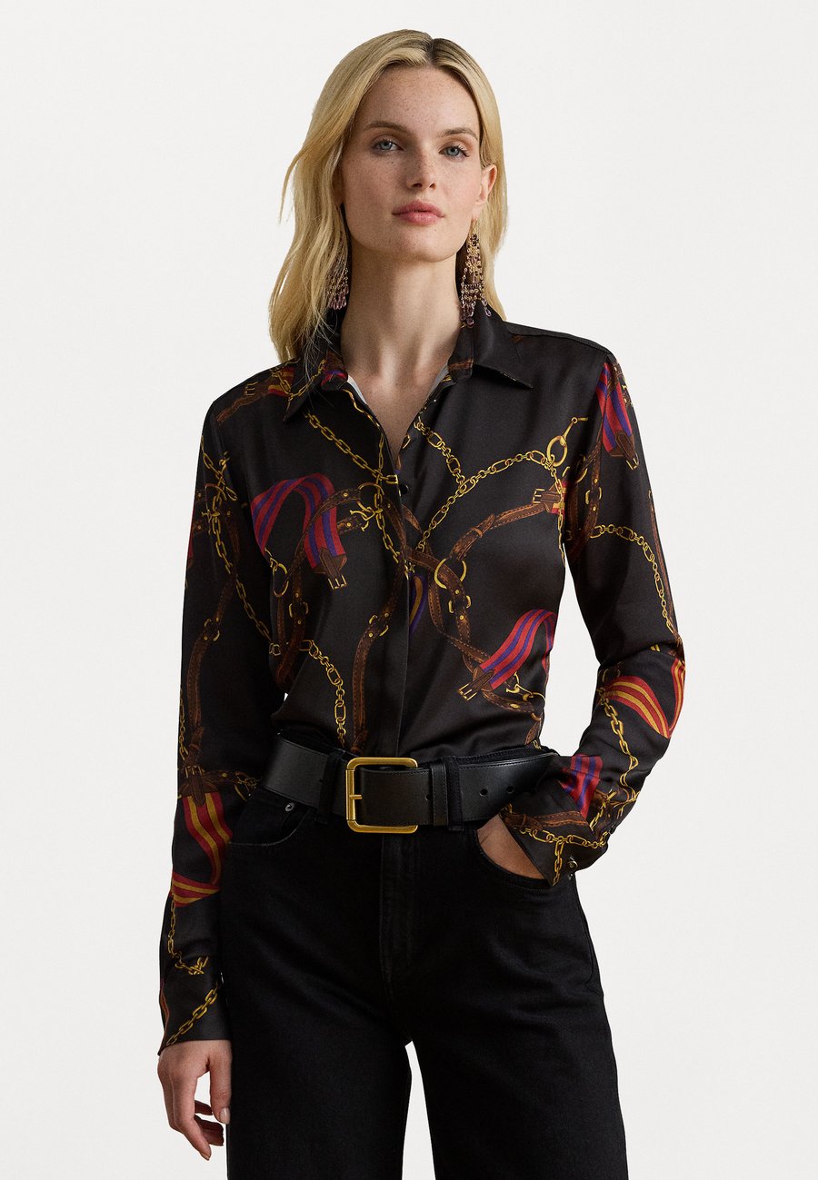 

Блуза Lauren Ralph Lauren CLASSIC FIT BELTING-PRINT SATIN SHIRT, Black Multi/Black