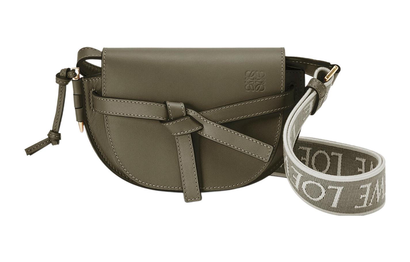 

LOEWE Миниатюрный клатч с двойным отделением из мягкой телячьей кожи и жаккарда осенний зеленый