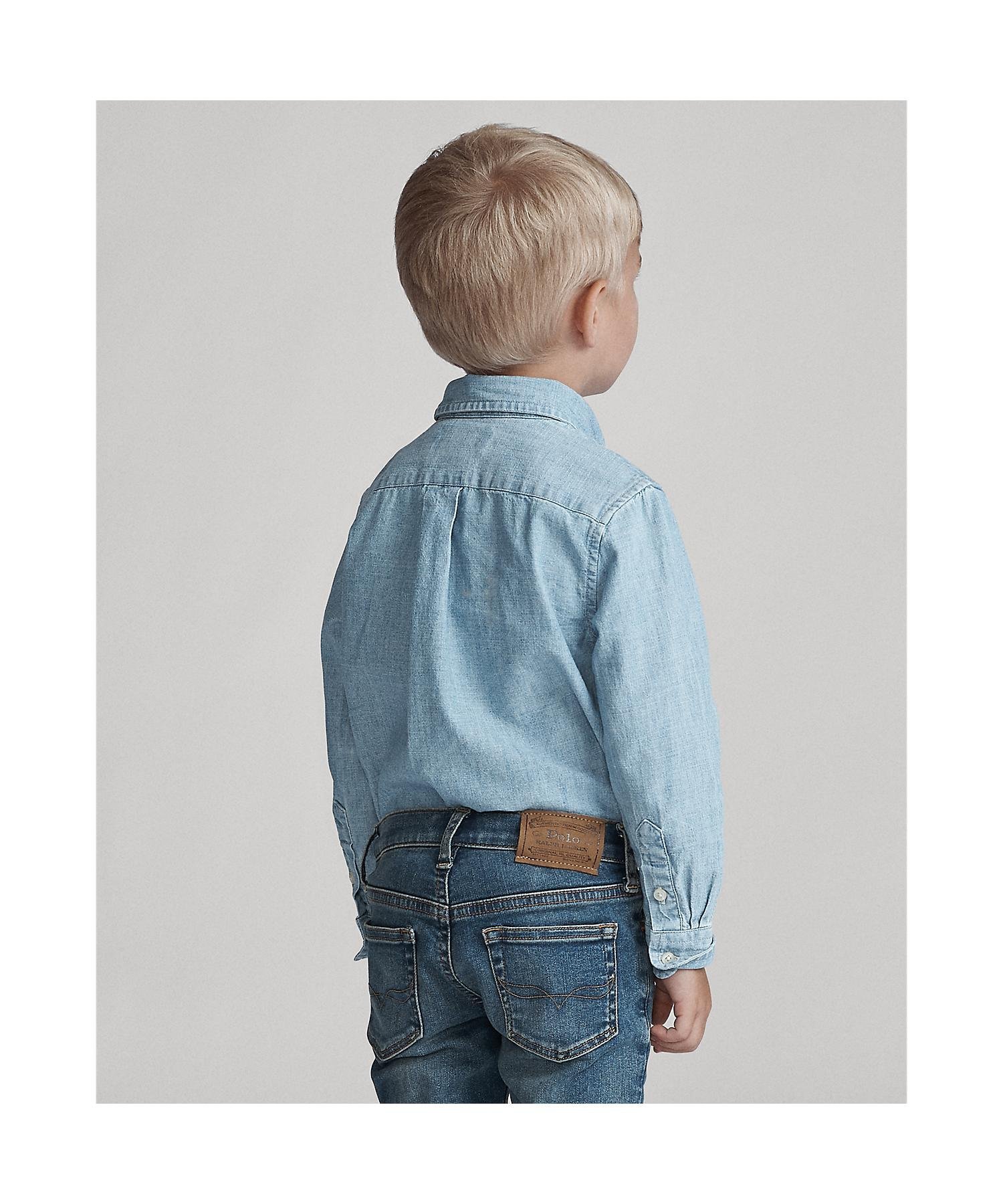 (Для мальчиков 2-7 лет) Хлопковая рубашка из шамбре Polo Ralph Lauren, 400 Blue — фото 4