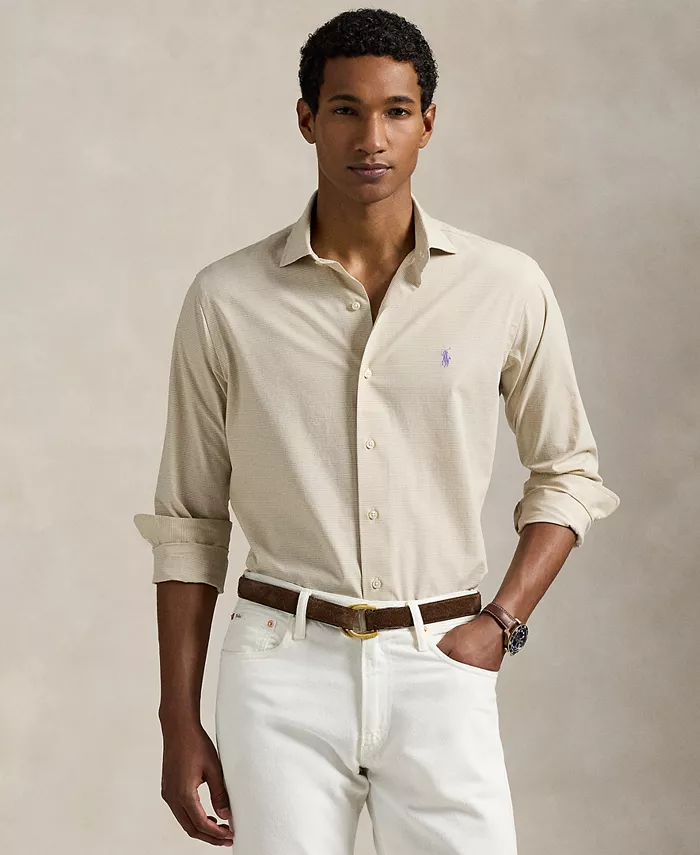 

Мужская классическая рубашка из стрейч-поплина в клетку Polo Ralph Lauren, коричневый/бежевый