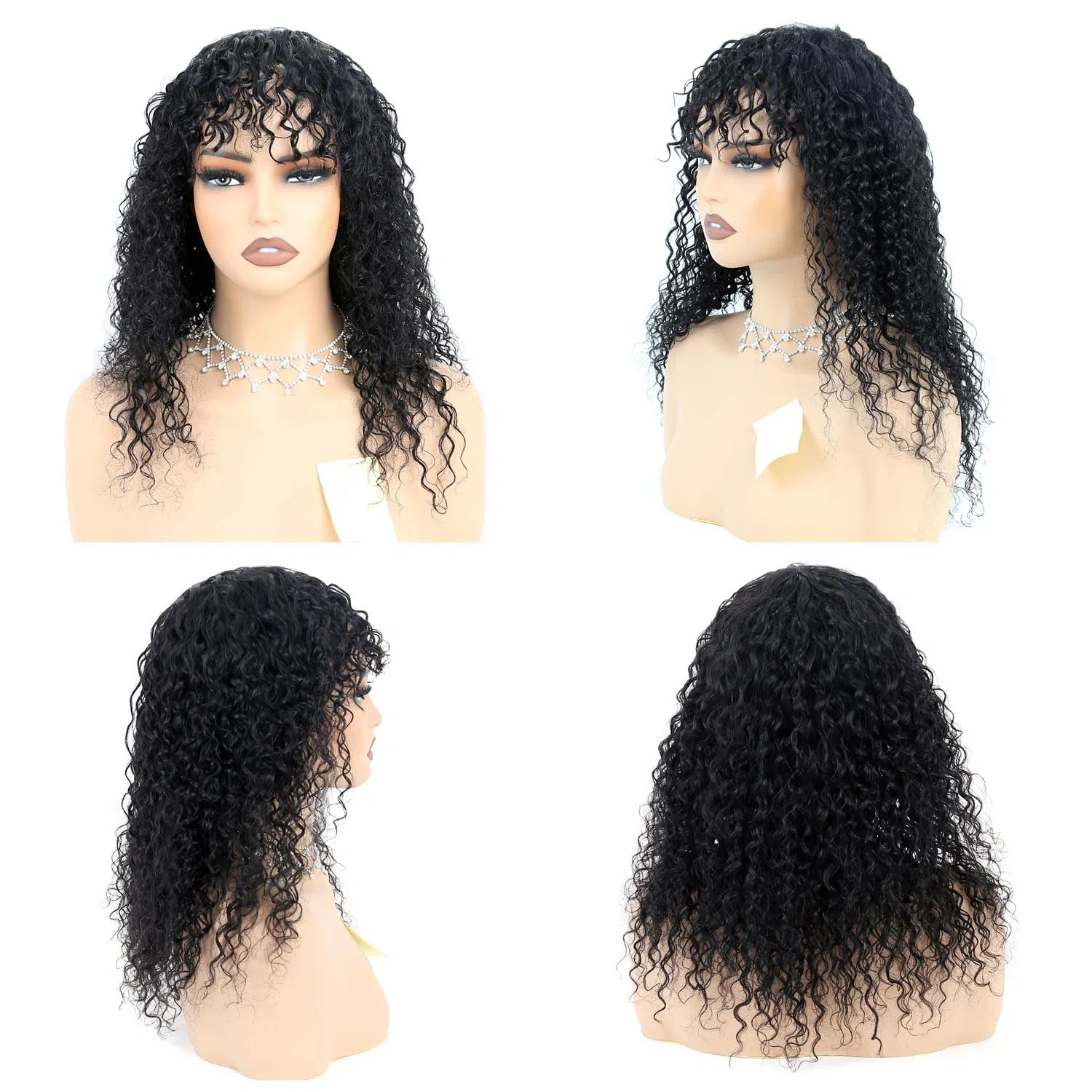 Кудрявый парик из человеческих волос с челкой Glueless Wear and Go Aiqi Hair, Natural Black — фото 2