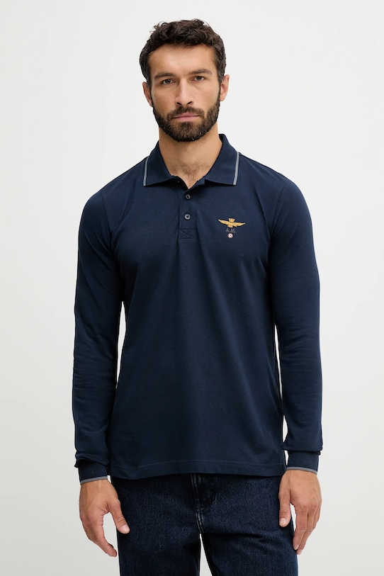 

Хлопковый лонгслив Aeronautica Militare, темно-синий