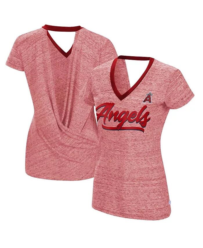 

Женская красная футболка с v-образным вырезом и v-образным вырезом Los Angeles Angels Halftime Back Wrap Top Touch