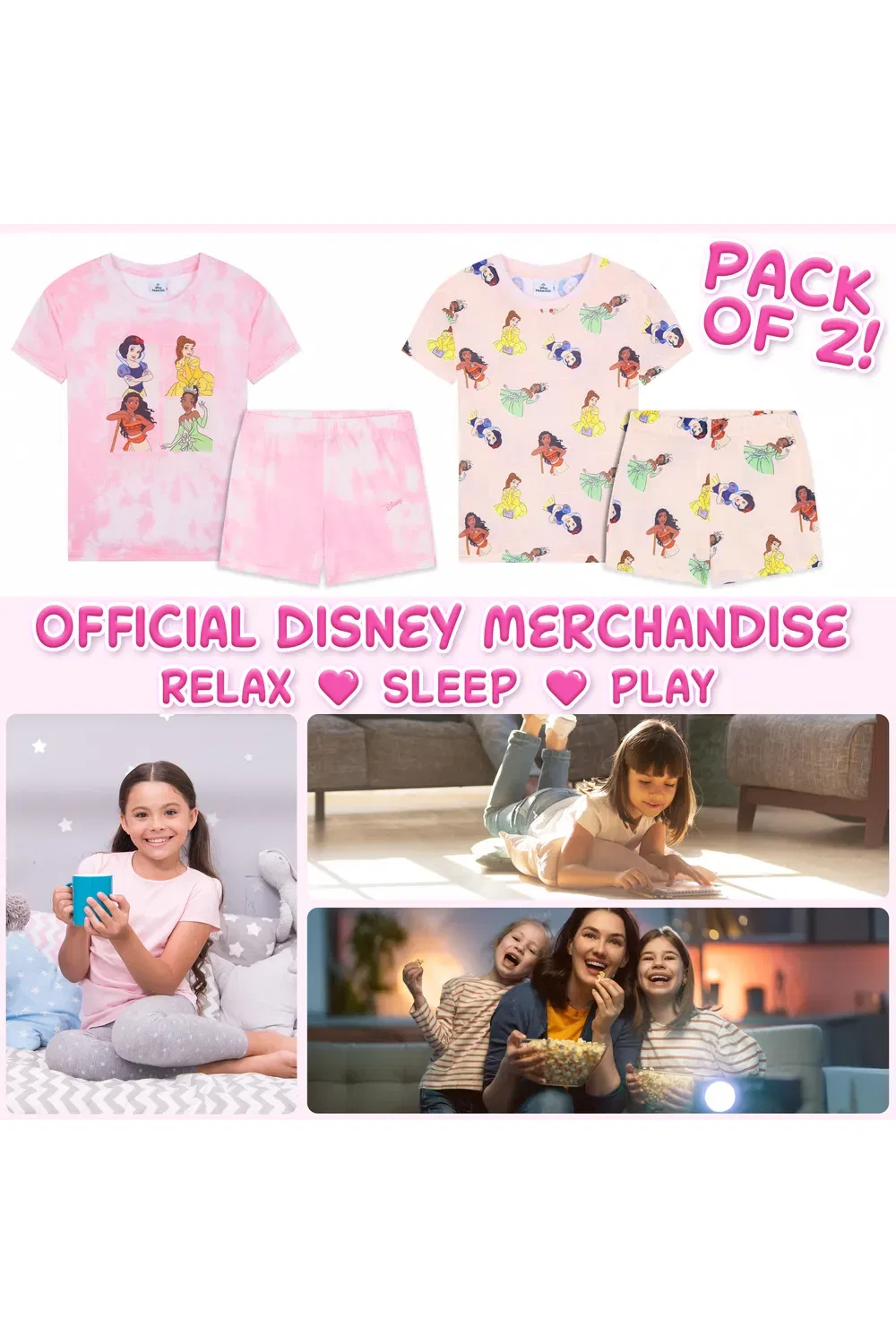 Пижама детская Princess 2 Pack Short Pyjama Set Disney, мультиколор — фото 2
