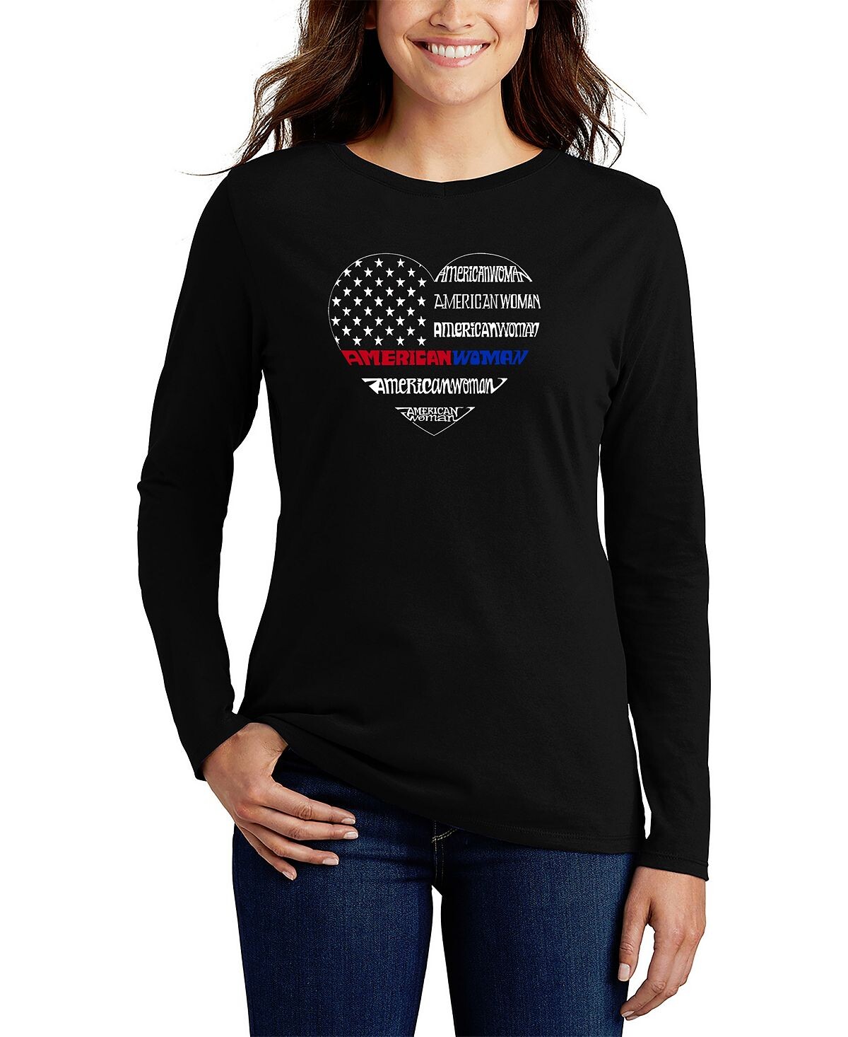 

Женская футболка с длинным рукавом American Woman Word Art LA Pop Art, черный