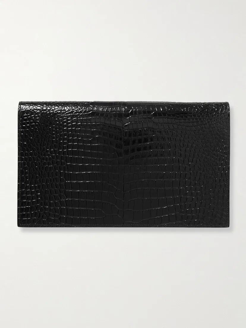 Клатч Uptown из лакированной кожи с тиснением под крокодила SAINT LAURENT, черный — фото 3