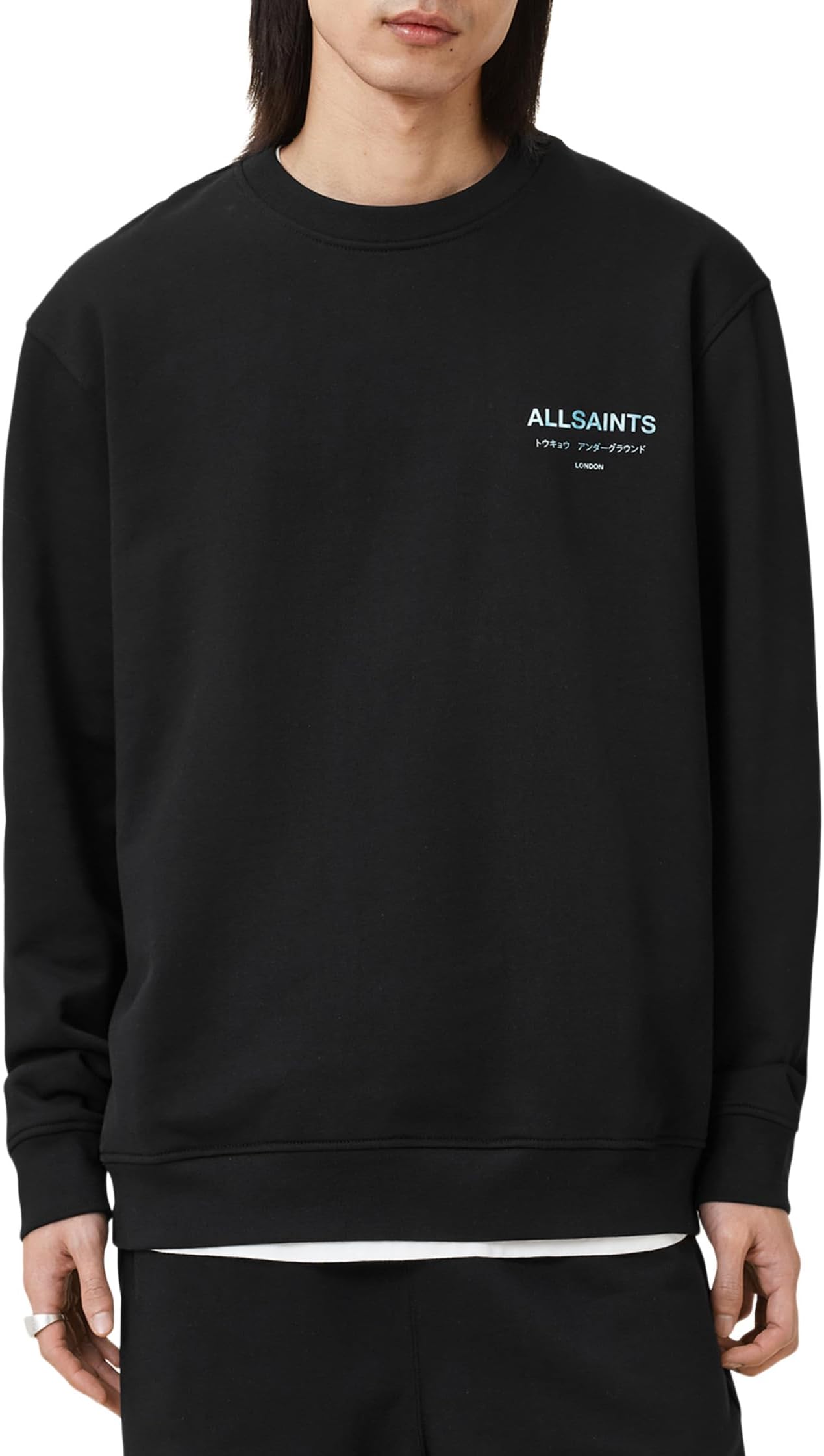 

Толстовка AllSaints Underground Crew, цвет Jet Black/Blue