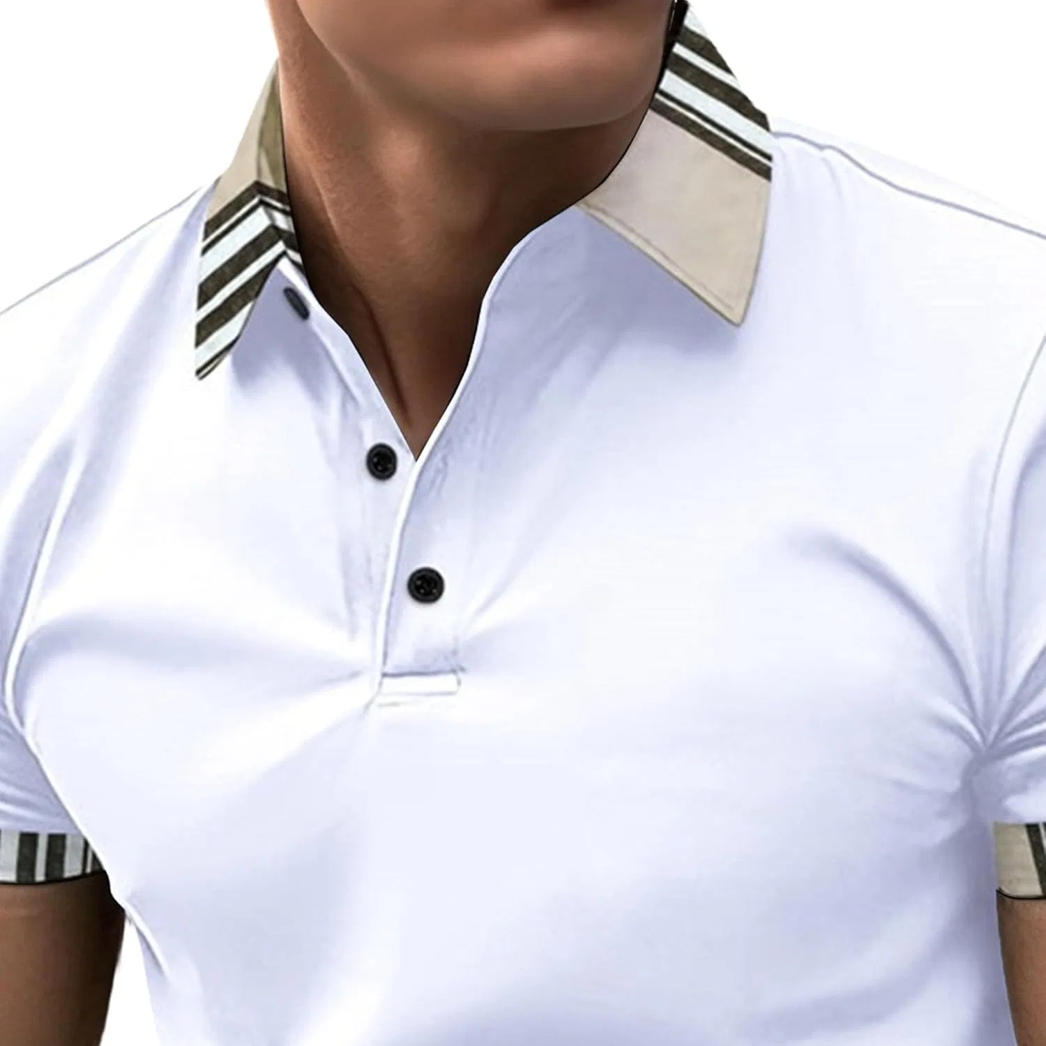Мужское поло Slim Fit с контрастным воротником и манжетами, White — фото 3