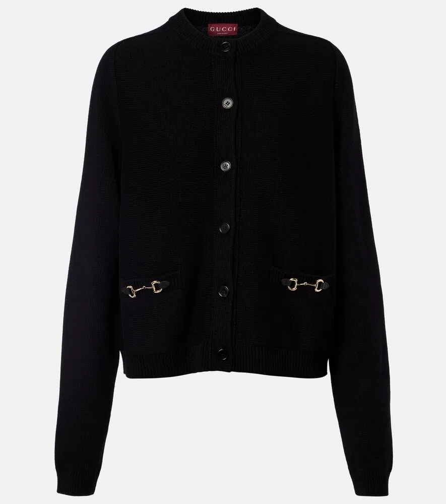 Кардиган Gucci Конская уздечка, из шерсти и кашемира, черный