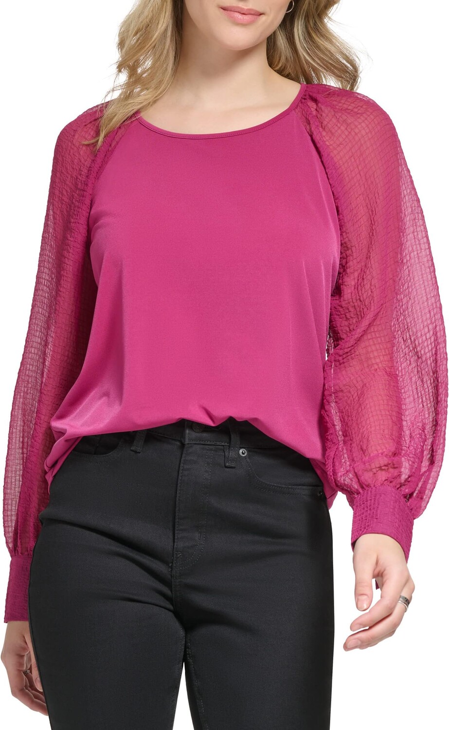 

Топ Calvin Klein Text Sleeve with Button Cuff, цвет Mulberry