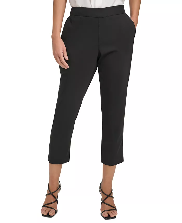 

Женские укороченные брюки с завышенной талией на резинке, Regular & Petite DKNY, черный