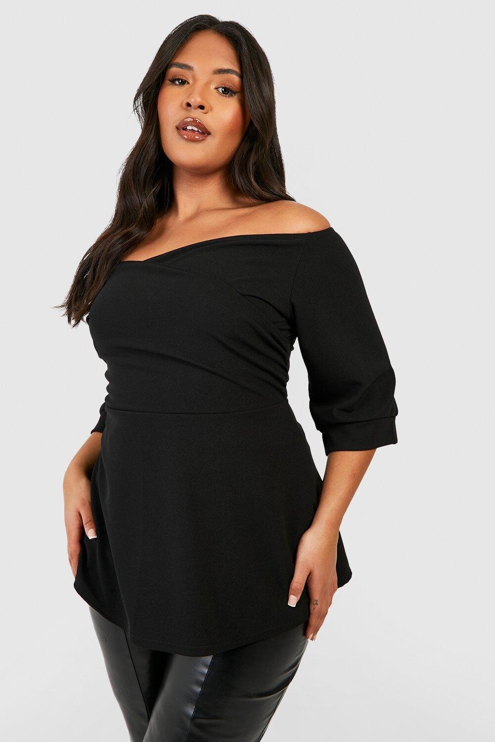 

топ с баской с открытыми плечами Boohoo, черный