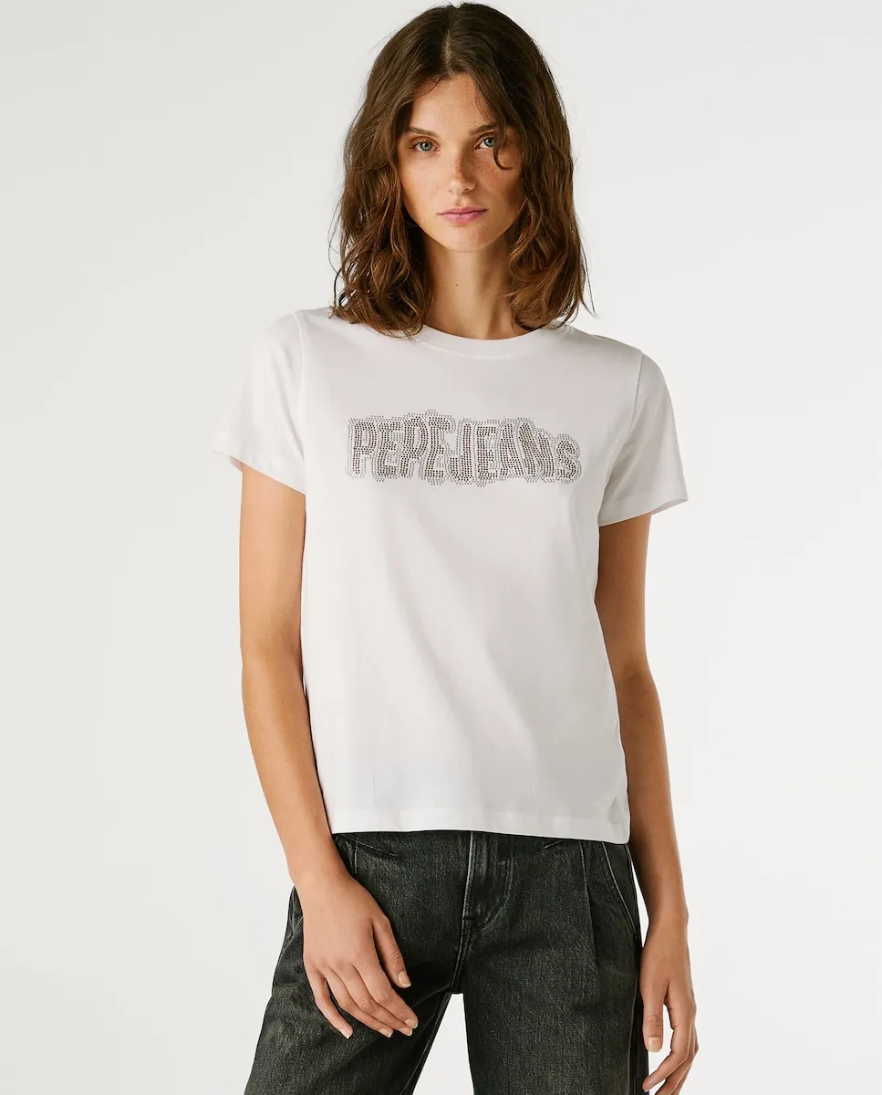 

Женская футболка с коротким рукавом и логотипом из страз Pepe Jeans, белый