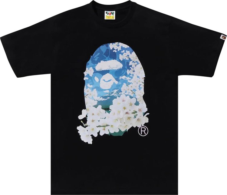 

Футболка BAPE Sakura Photo Ape Head 'Black', черный