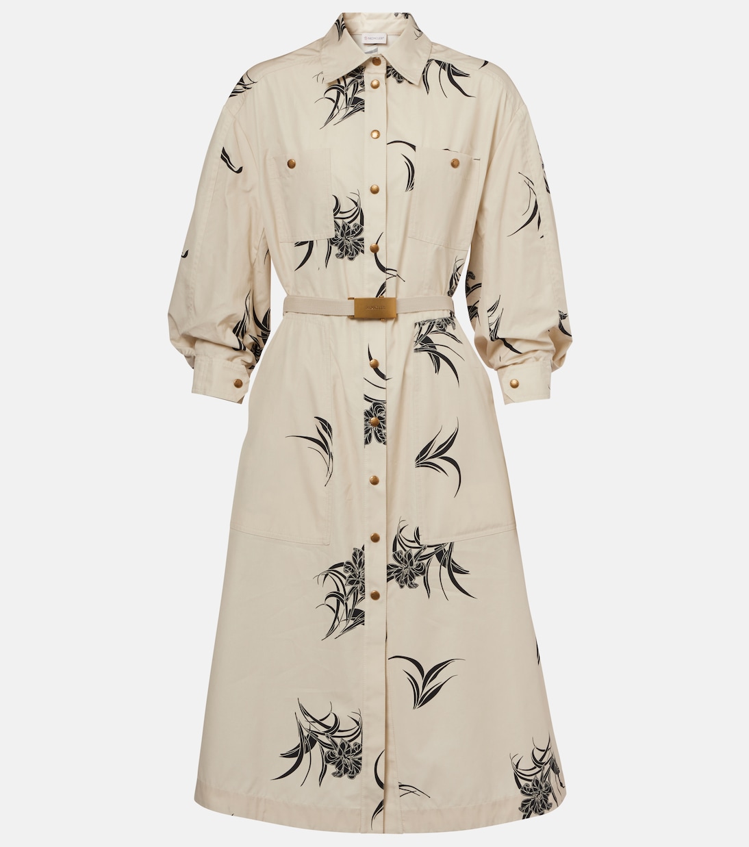 

Цветочное хлопковое поплиновое платье-рубашка Moncler, F19 - Light Beige Print