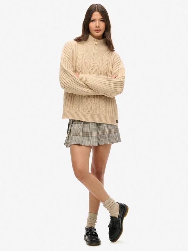 Низкая плиссированная мини-юбка в клетку Superdry, Neutral Tweed — фото 2