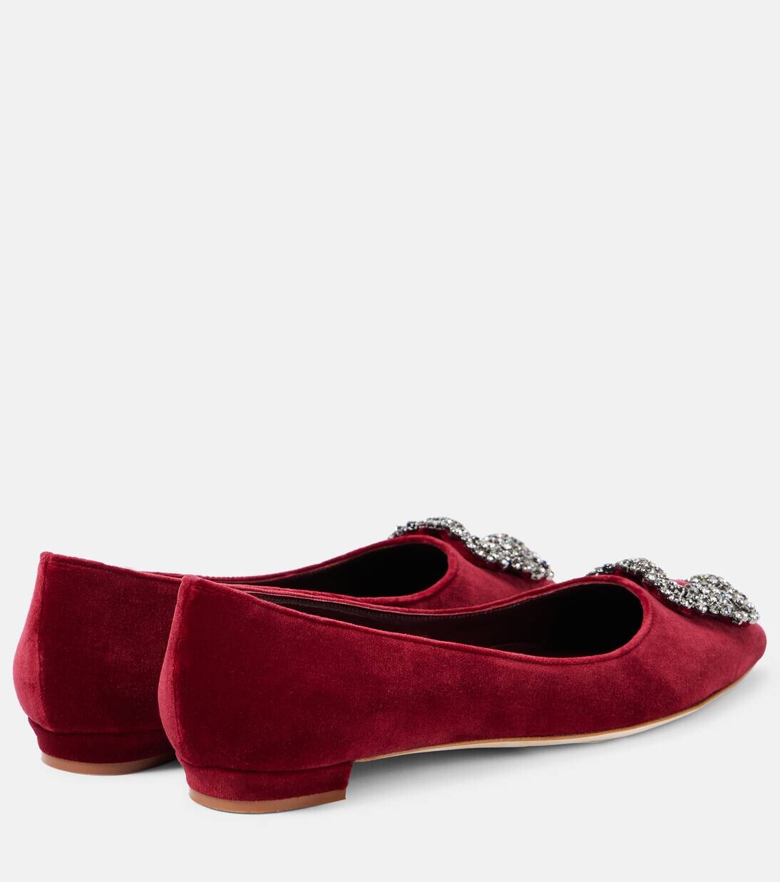 Бархатные балетки с декором Hangisi Manolo Blahnik, цвет 6037 dred — фото 2