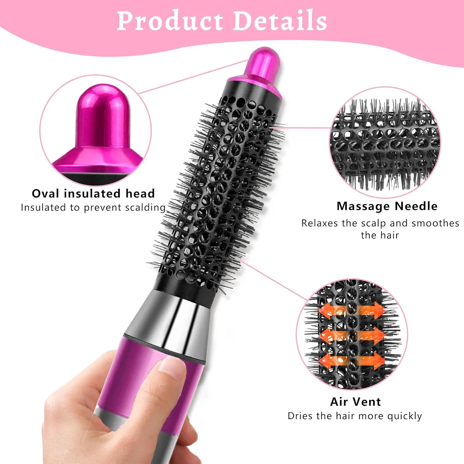 Круглая насадка-щетка для Dyson Airwrap HS01/HS05, 20 мм Kxvxxv, Rose Red — фото 3