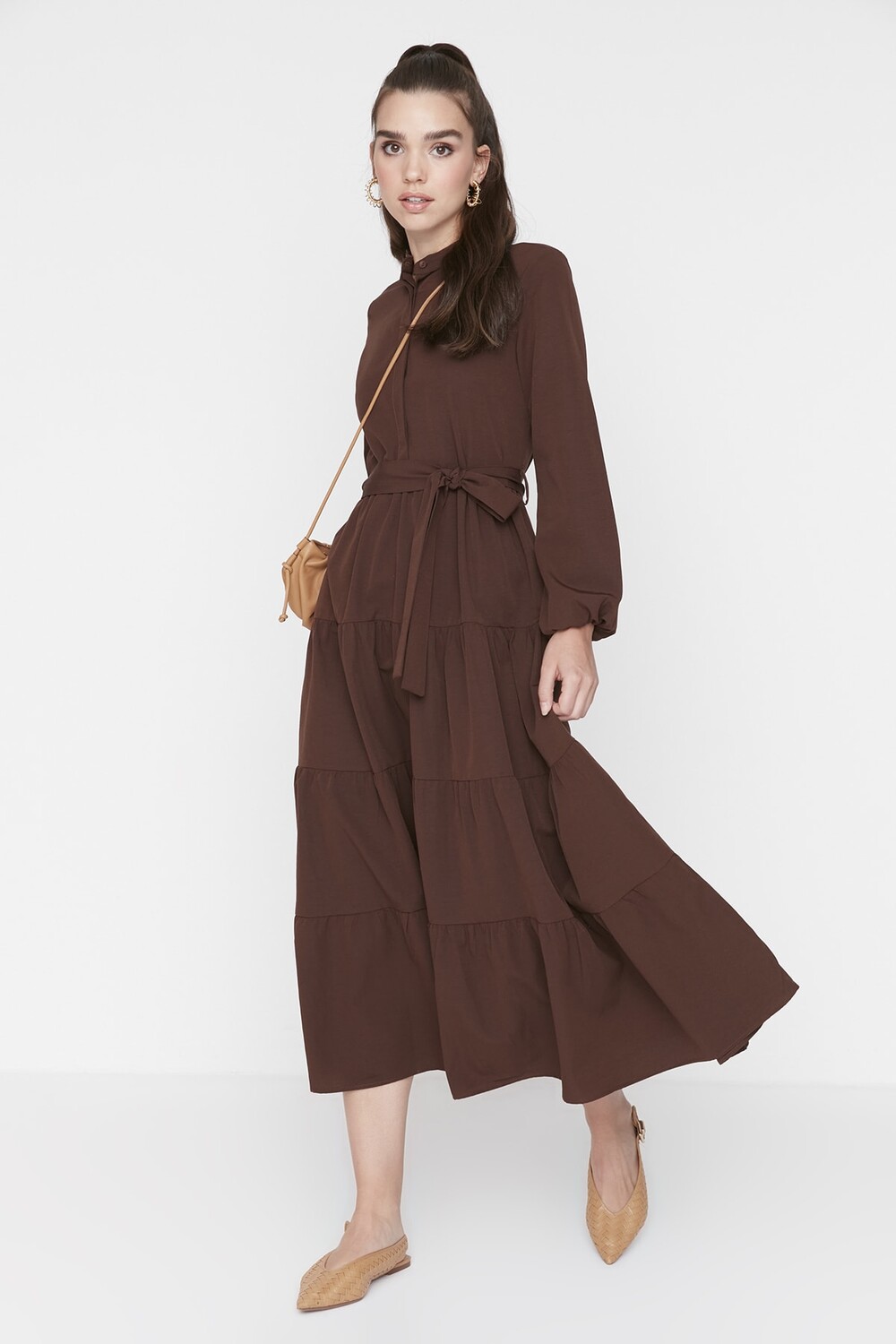 

Платье - Коричневое - Базовое Trendyol Modest, коричневый