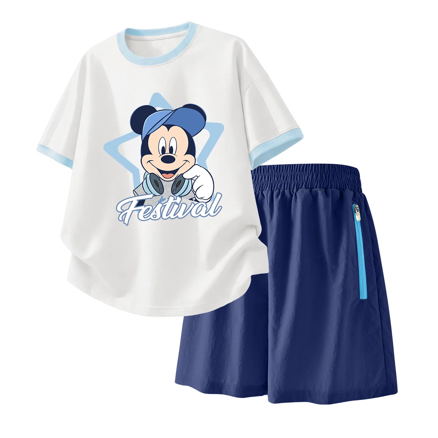Детский спортивный костюм Casual Sportswear 2 Piece Set Disney, Diyaoqi Cream Blue+Solid Color Deep Sea Blue