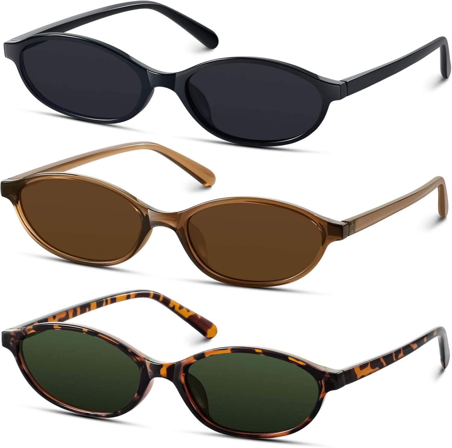 

Солнцезащитные очки KUGUAOK в стиле ретро, ​​овальные, для женщин, дизайн 90-х, маленькие «кошачий глаз», защита от УФ-излучения, модные узкие очки в стиле Y2k, Black+brown+leopard G15