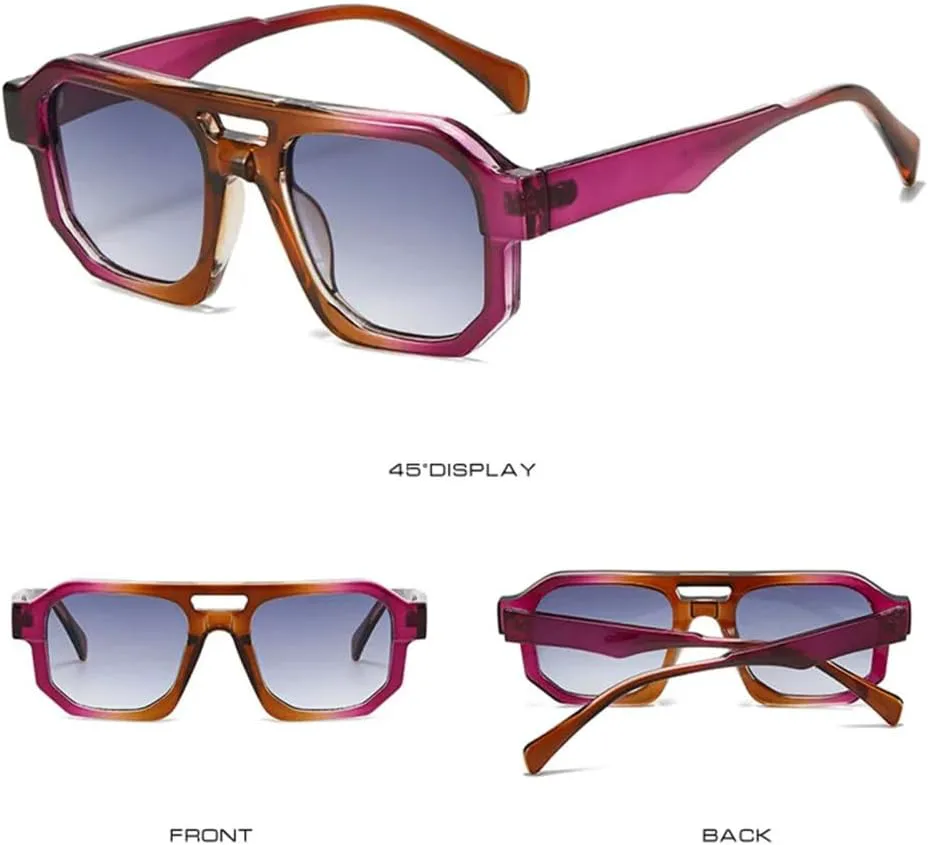 

Разноцветные солнцезащитные очки с двойной перемычкой для женщин, градиентная оправа для мужчин, ретро-панк солнцезащитные очки, защита от УФ-излучения UV400 VFDHN, 1