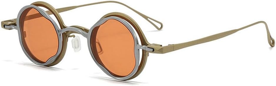 

Женские солнцезащитные очки с застежкой-клипсой из чистого титана, модные круглые солнцезащитные очки в винтажном стиле, стильные мужские солнцезащитные очки MTZJH, Gold Silver Brown