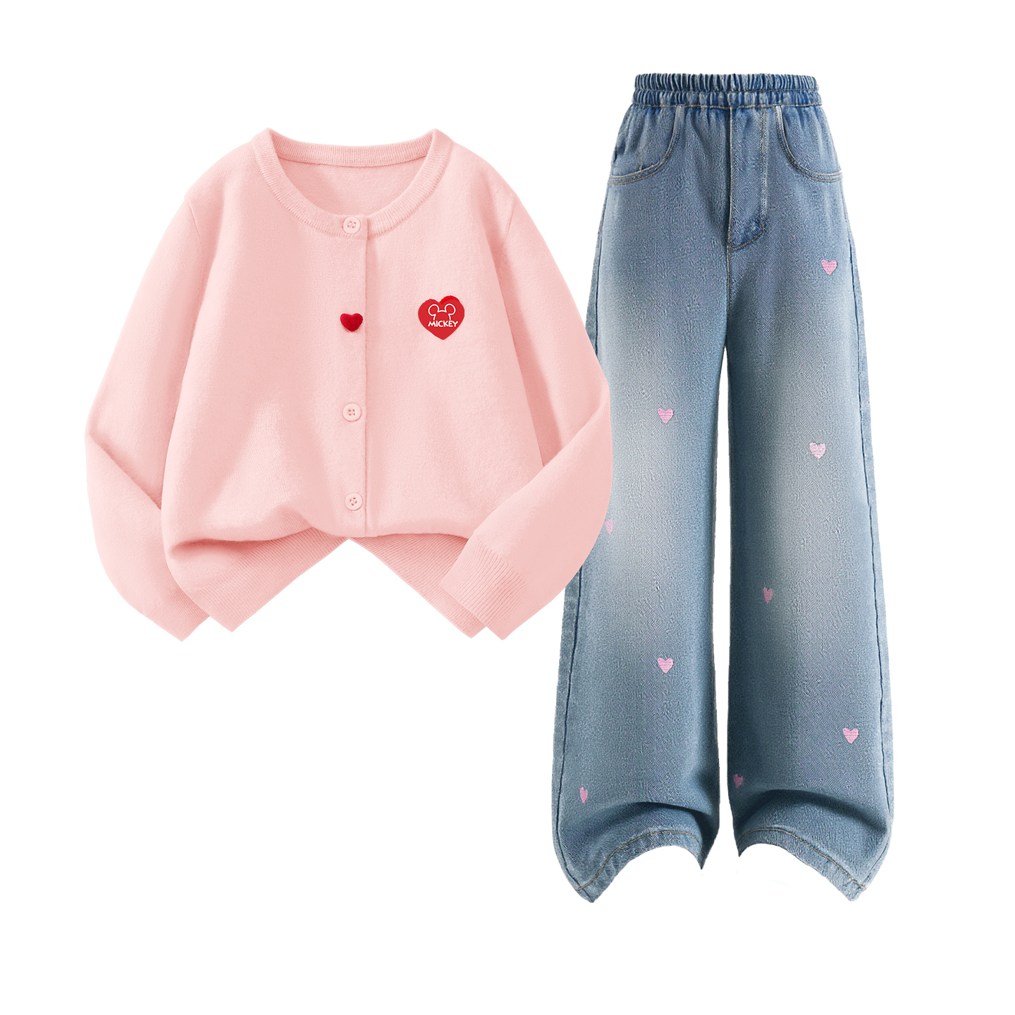 

Детская повседневная спортивная одежда Disney, Diho Heart-Shaped Hook-And-Loop K Powder+Solid Color Sea Salt Blue