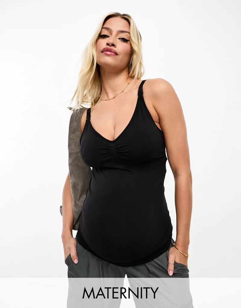 

Черный бесшовный топ для кормления Mamalicious Maternity Mama.licious