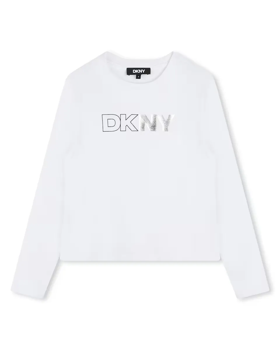 

Футболка для девочек с длинными рукавами из 100% хлопка DKNY, белый