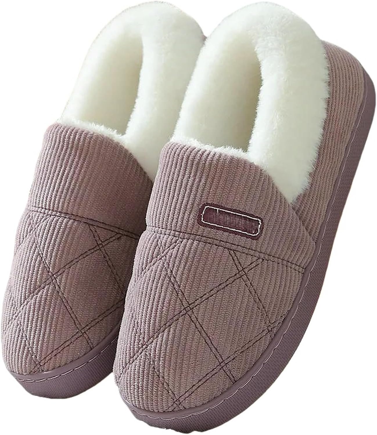 

Домашние хлопковые тапочки с мягкой подошвой, женские зимние плюшевые, мужские теплые хлопковые туфли Uebherv, пурпурный
