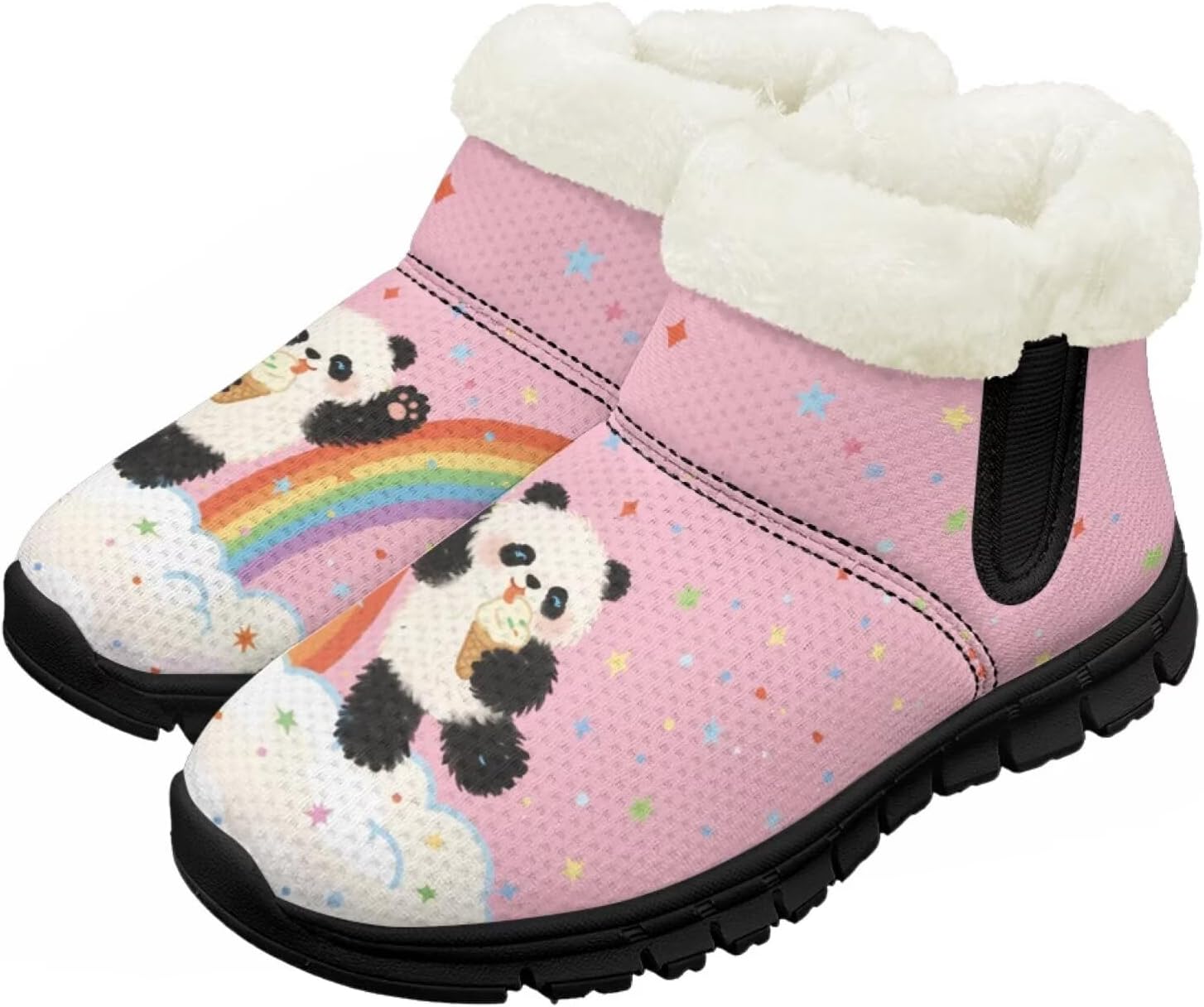 

Большие и маленькие детские зимние сапоги с меховой подкладкой для девочек, пушистые сапоги, нескользящие уютные зимние ботинки для улицы Pointodoor, Rainbow Panda