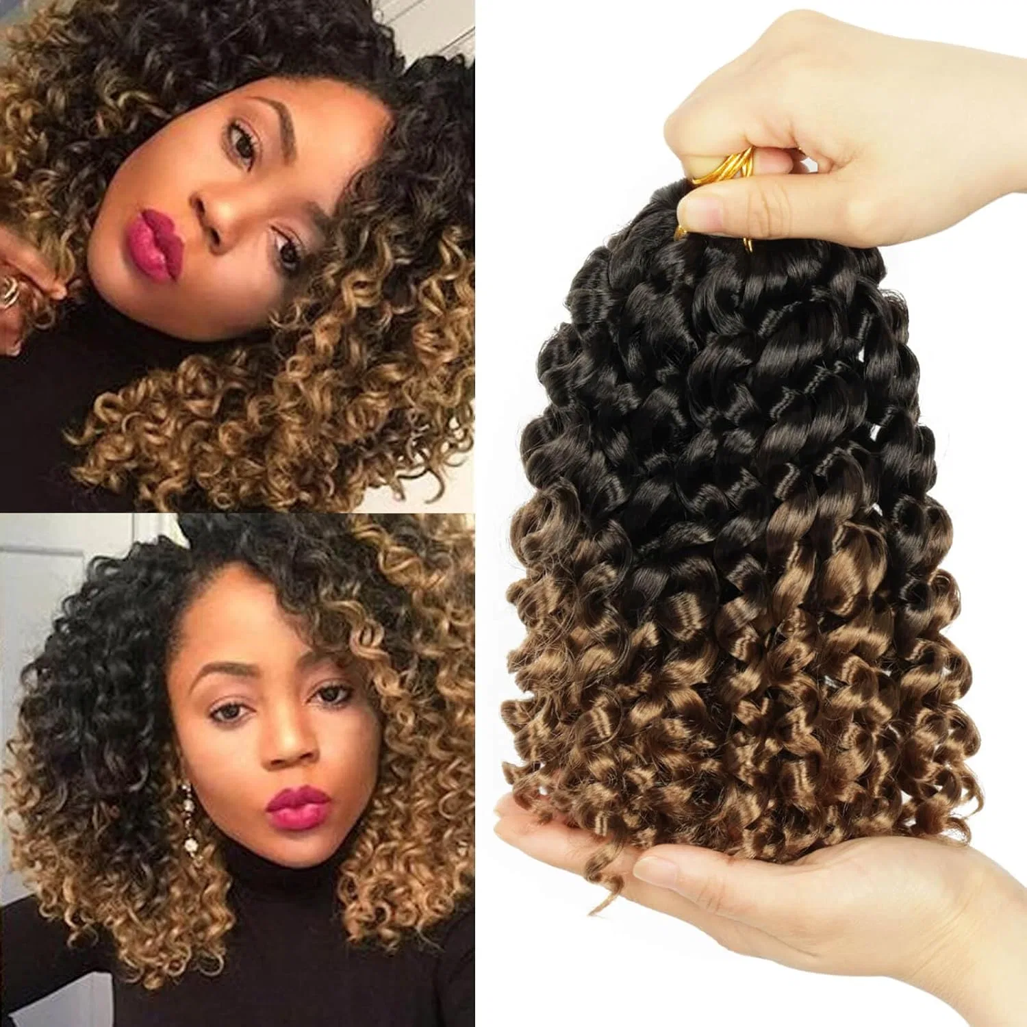 Набор для наращивания волос QUEENTAS Crochet Hair 3 упаковки Queentas, Black To Blonde