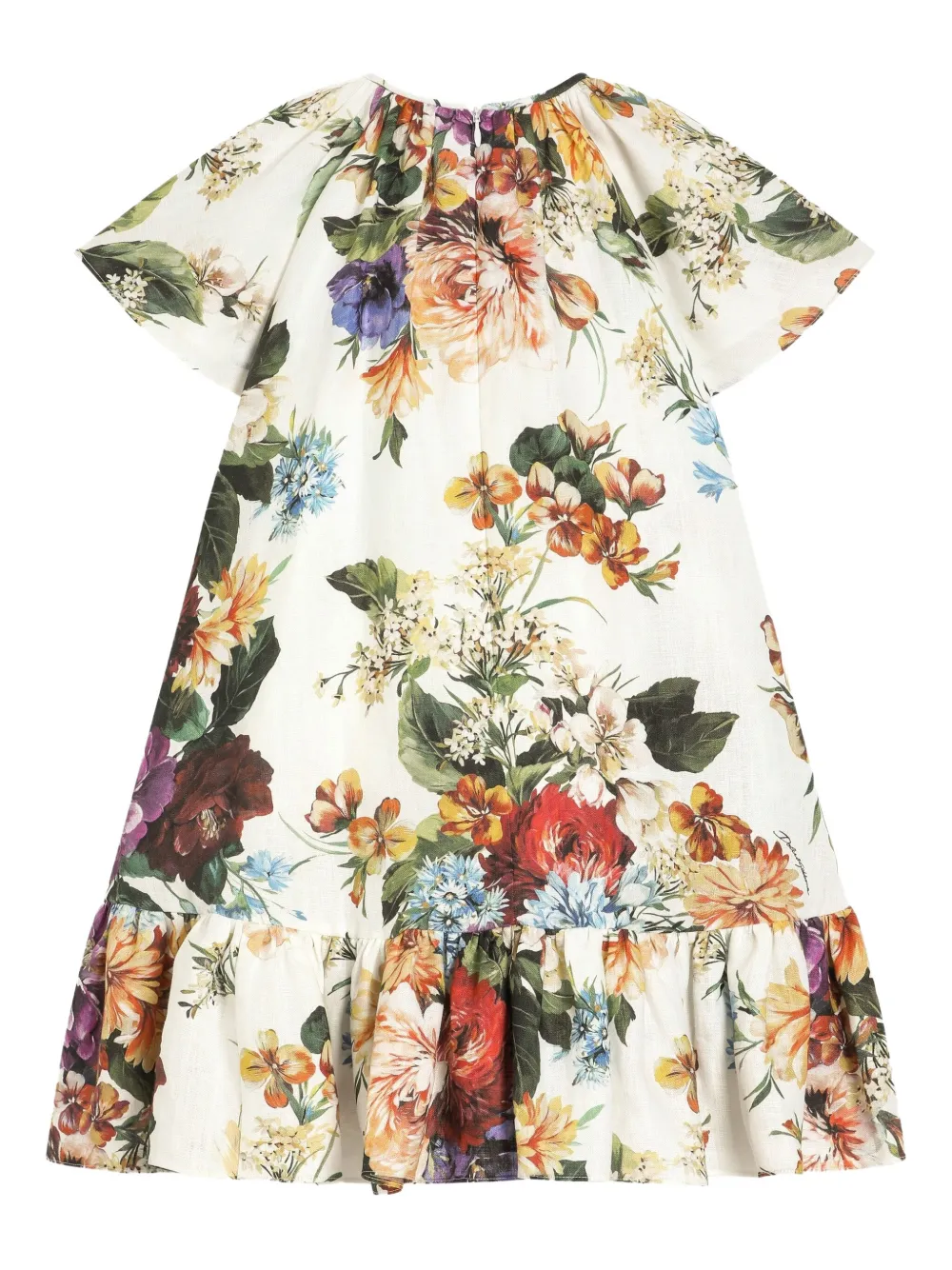 Льняное платье с цветочным принтом Dolce & Gabbana Kids, белый — фото 2