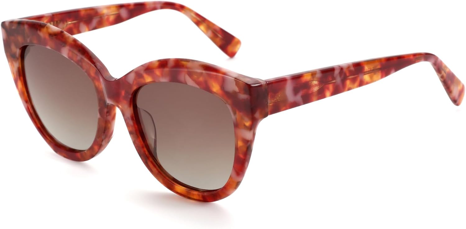 

Женские солнцезащитные очки ZENOTTIC с поляризацией: ретро-очки «кошачий глаз» — солнцезащитные очки, созданные для отдыха, с защитой от УФ-излучения UV400, Red Demi Frame / Gradient Brown Lens