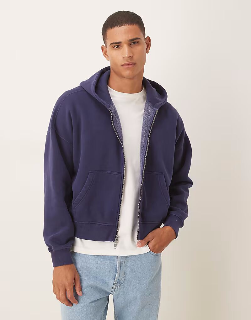 

Укороченная толстовка с капюшоном на молнии темно-синего цвета Abercrombie & Fitch