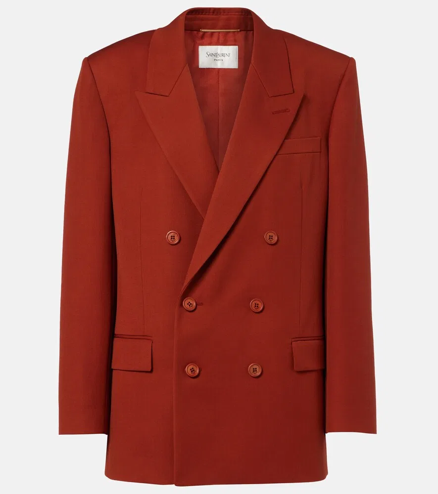 Блейзер из шерстяного габардина Saint Laurent, коричневый