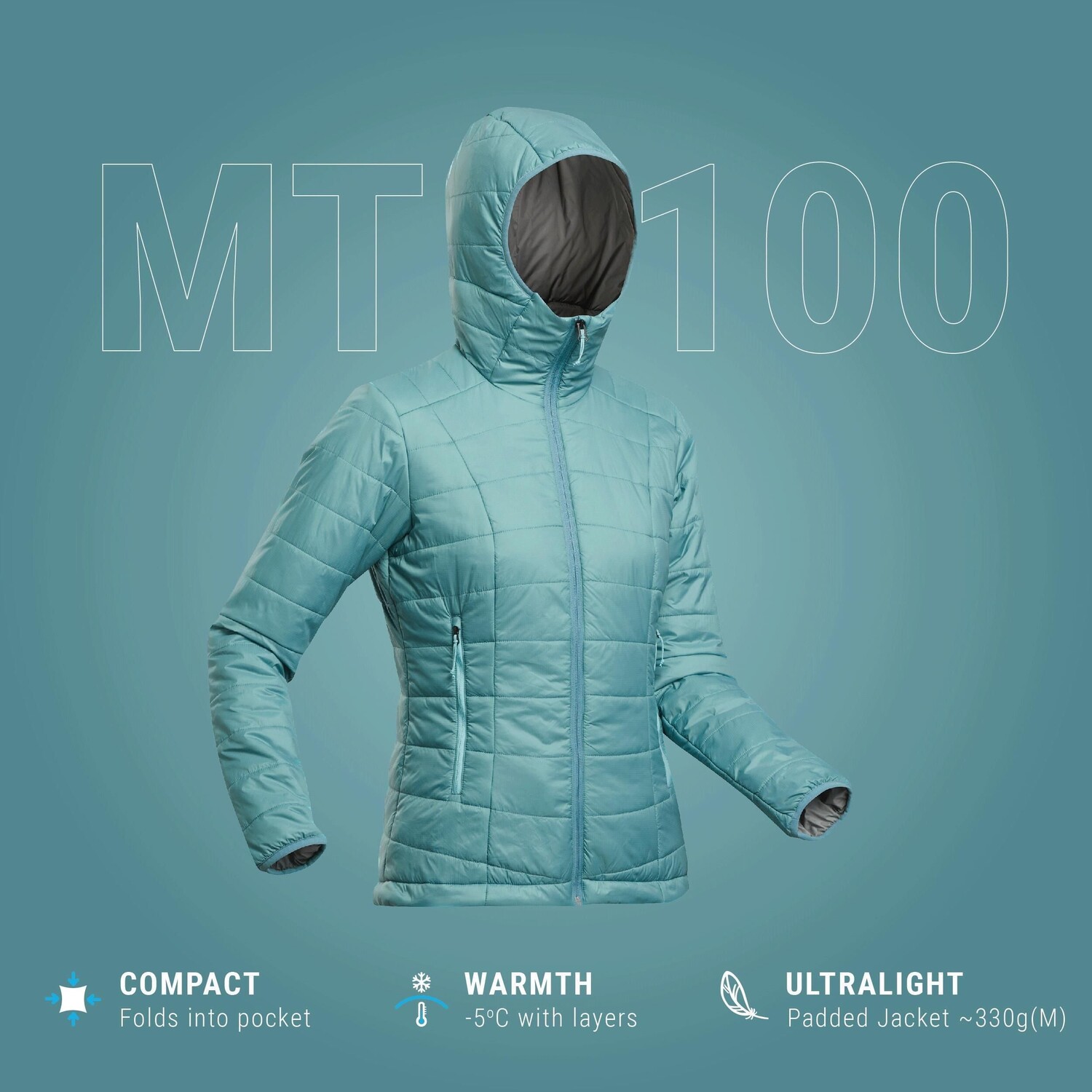 

Куртка стеганая Decathlon MT100 с капюшоном, мультиколор