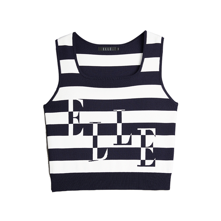 

ELLE Топ-майка женская в полоску с круглым вырезом, умеренный прямой крой